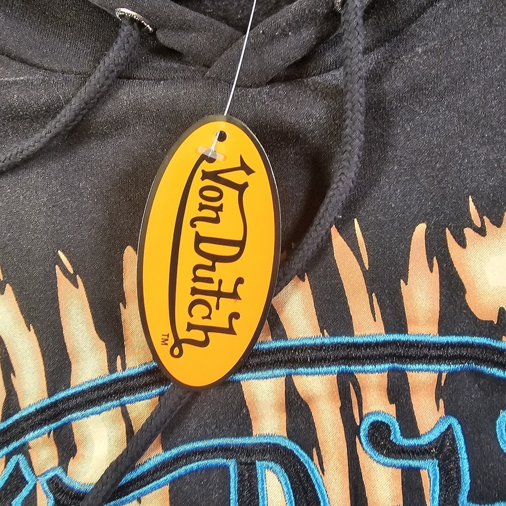 NWT Von Dutch Moto Flame Hoodie Dark Gray Graphic Logo Pullover Sz Med A6 - Picture 10 of 11